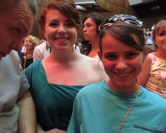 June 2015: Masha, right, attended the med school graduation of close friend and fellow orphanage graduate Anya Hrobust, center, with Andrey and Oksana.